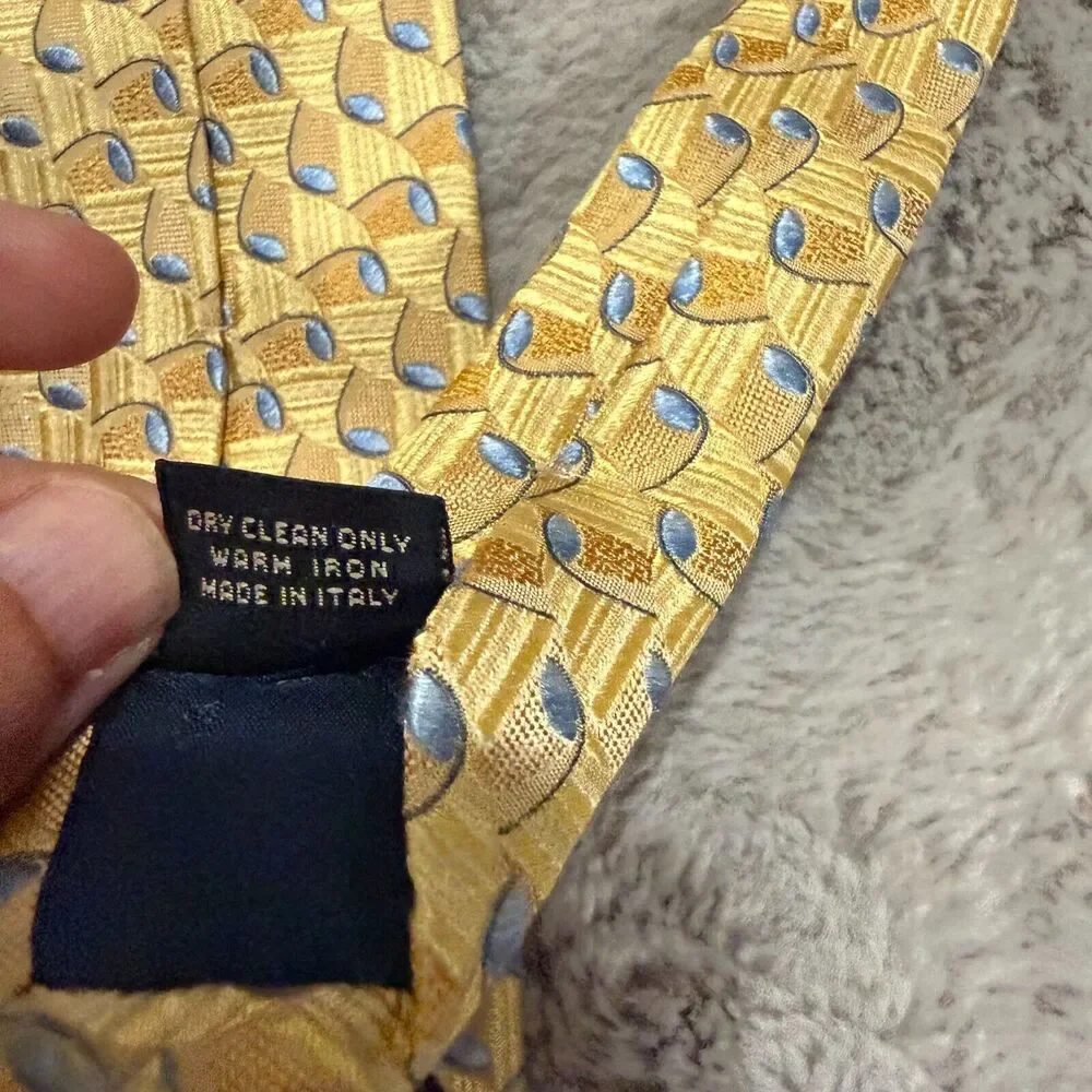 Ermenegildo Zegna 100% Silk Tie Made Italy‎ Gold Pattern Men’s Necktie Designer